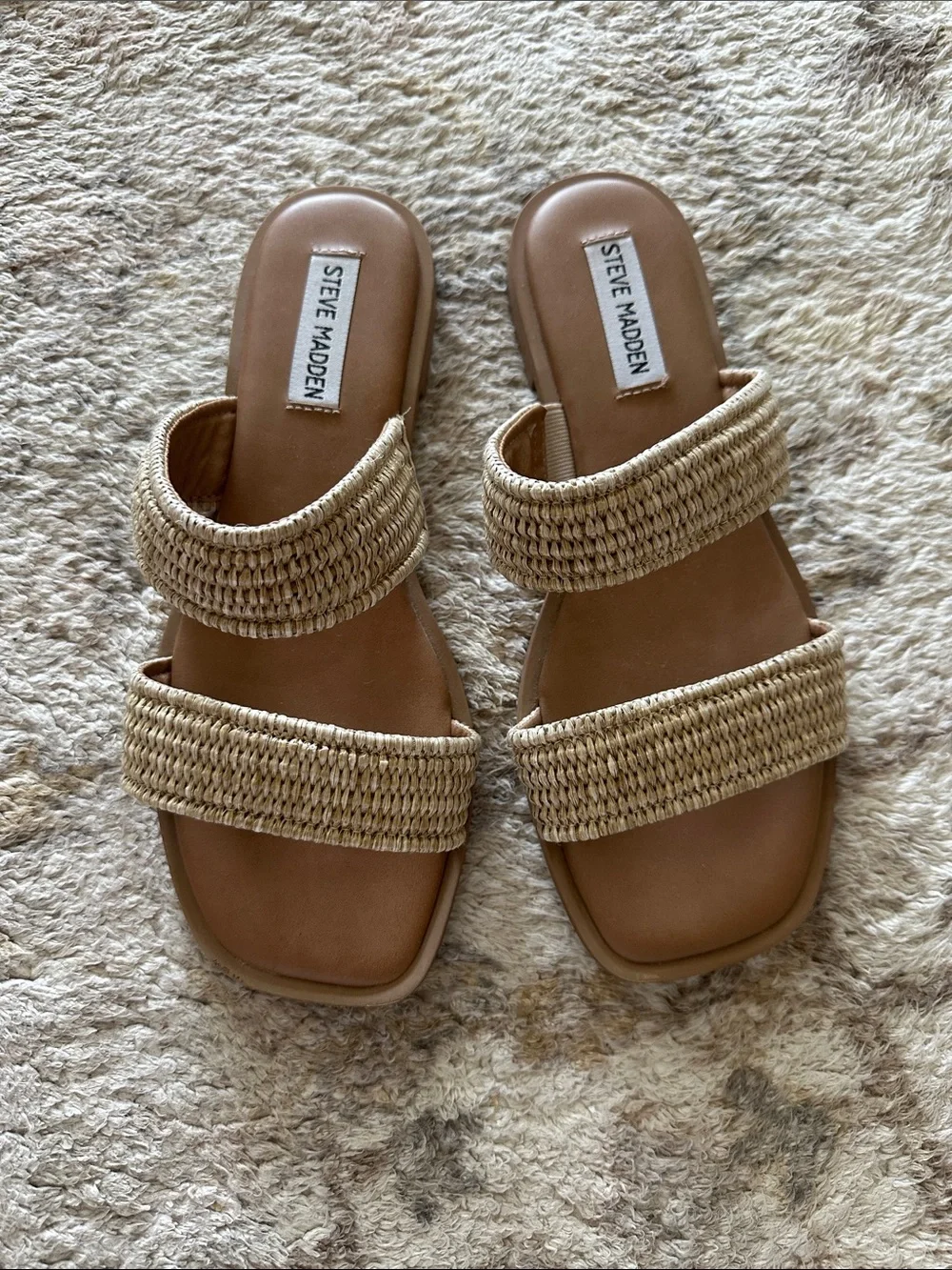 Steve Madden Woven Double-Strap Slide Sandals in Tan